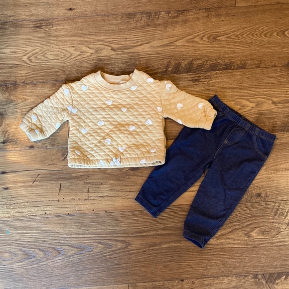Carter’s 12m Yellow Sweatshirt and Jean Legging Set - Picture 1 of 5
